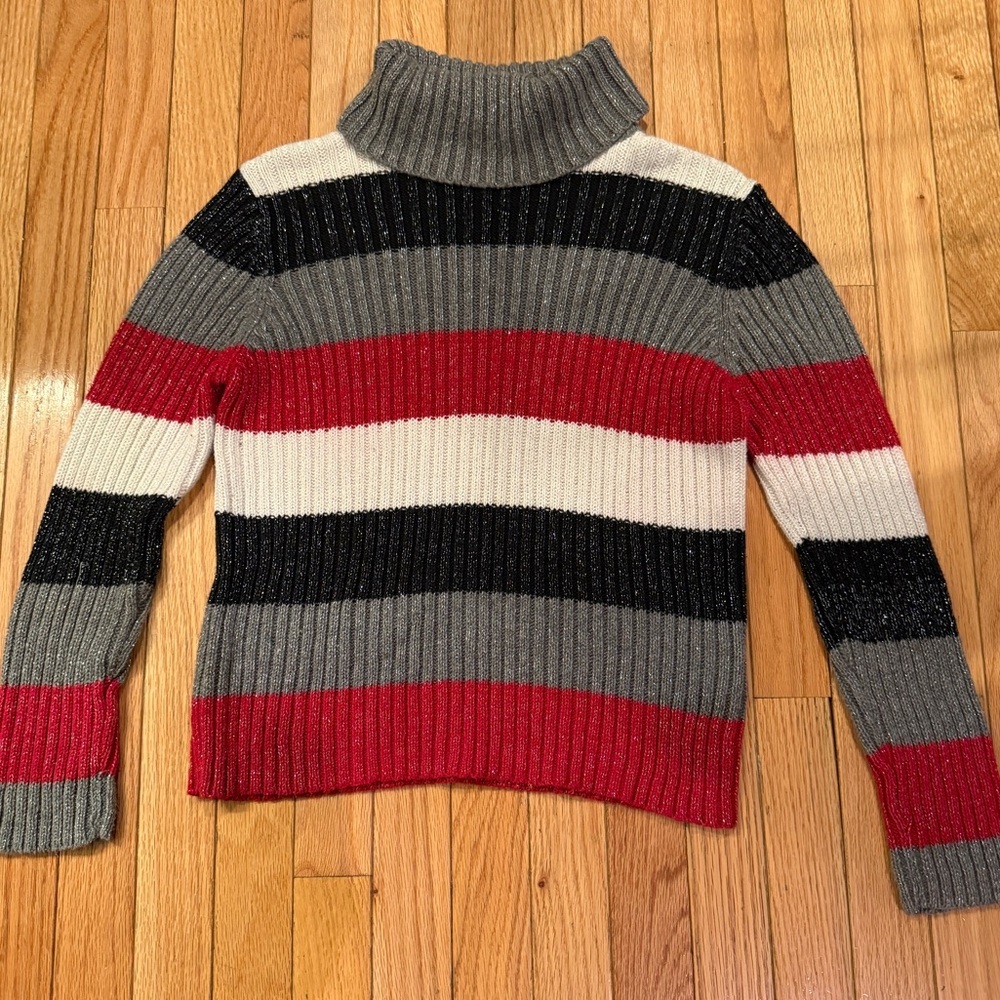 Striped Turtleneck Sweater - Red, Black, Gray, White Metallic Y2K
